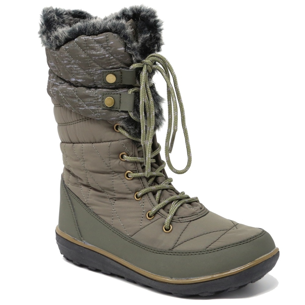 New Olive Faux Fur Lace Up Mid-Calf Snow Boots - Picture 2 of 3